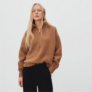 EVERLANE 100% Wool Felted Merino Half Zip Sweater